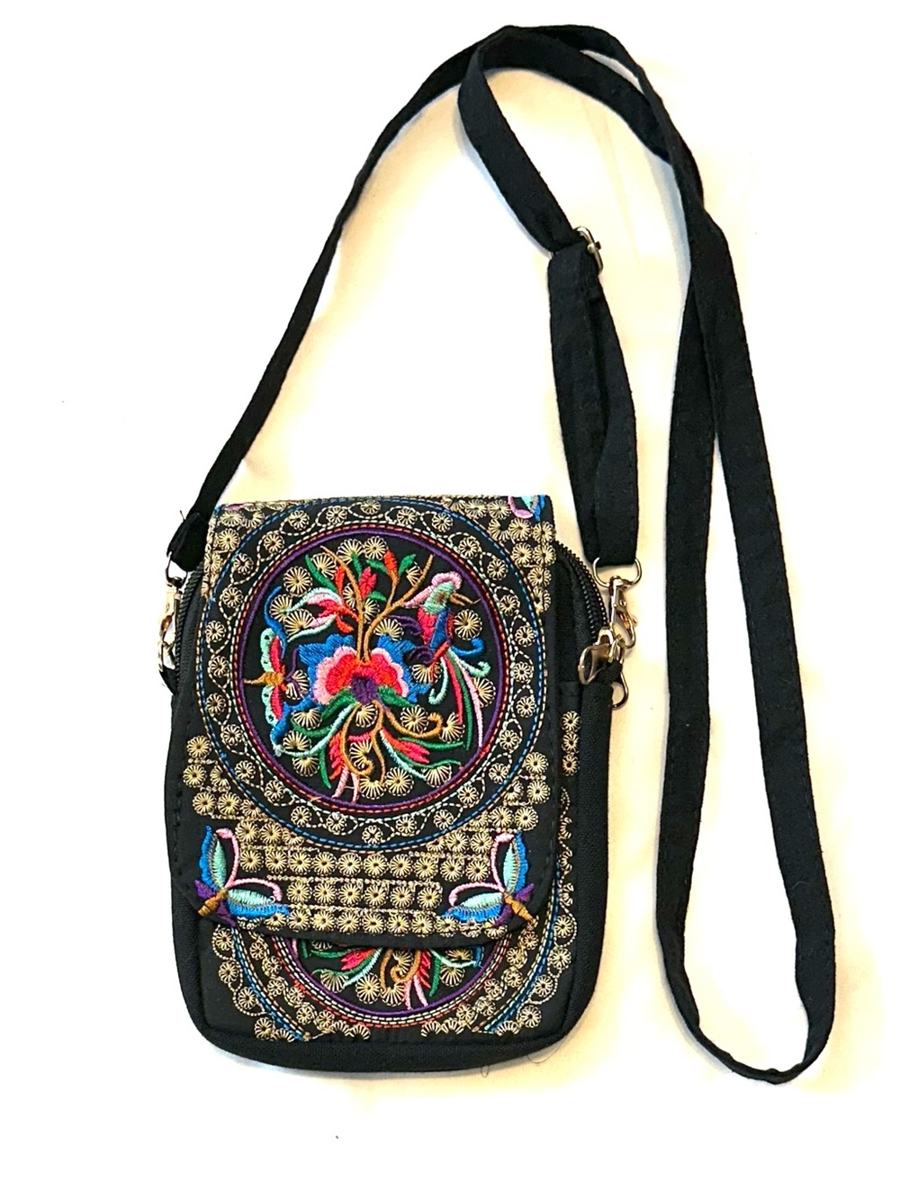 5/$15💥 Embroidered Black Crossbody Small Bag Colorful Floral Motif